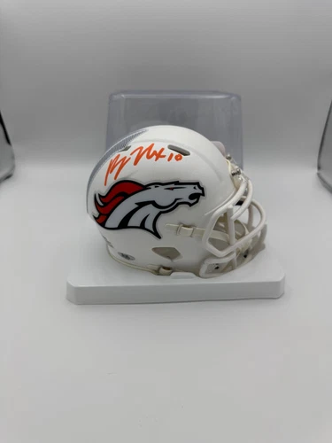 Bo Nix Signed Denver Broncos White Speed Mini Helmet COA Holograms