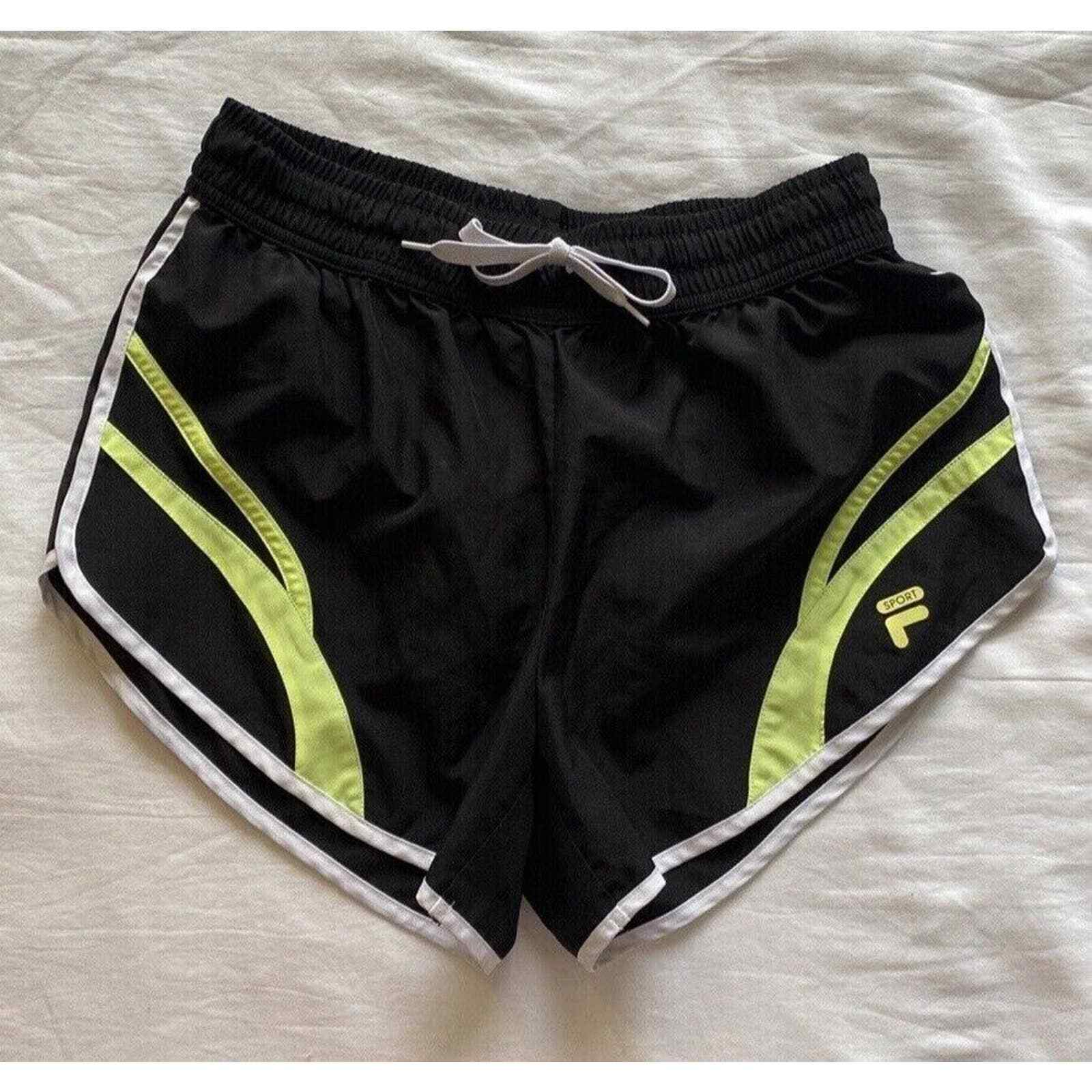 Pantaloncini da corsa Fila donna sm neri riflettenti fluorescenti giallo verde foderati di sicurezza