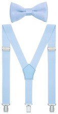 Boys' Bow Tie and Suspenders Set Y Shape Adjustable Elastic 40 Inches Light Blue