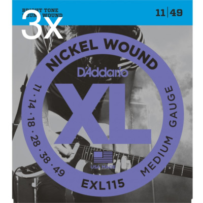 3 x D'addario EXL115 E-Gitarrensaiten vernickelt 11-49 + 6 Plektren