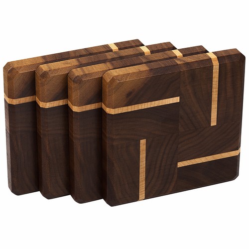 Luxury Walnut & Maple Wood Coasters End Grain Set of 4 Made in the USA - Picture 4 of 6
