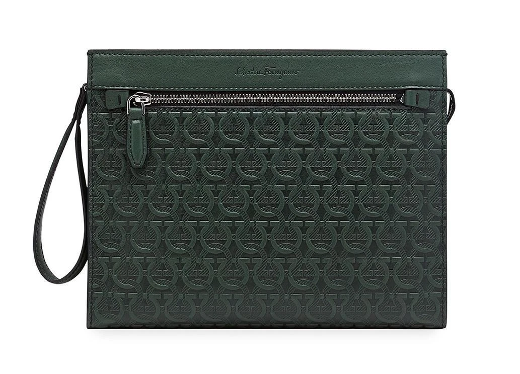 Salvatore Ferragamo Tech Gancini Embossed Leather Document Case Aalto Green
