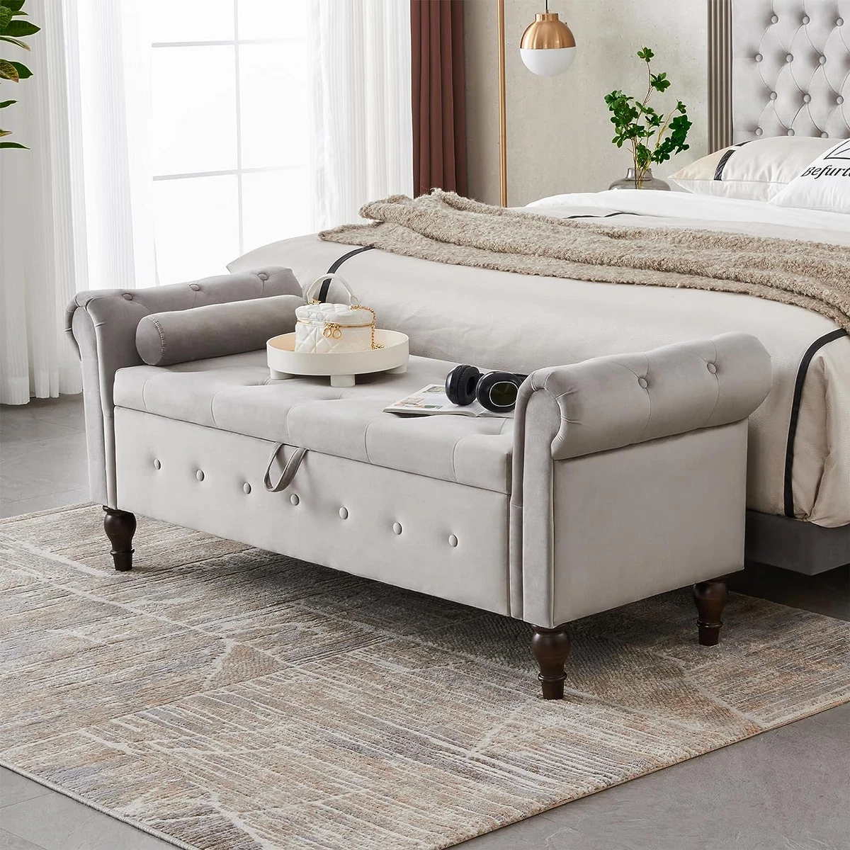 Befurtori Modern Upholstered Storage Ottoman Bench Velvet 63 Inch