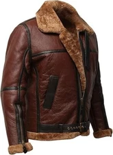 Mens Aviator RAF B3 Fur Shearling Leather Bomber Flying Jacket Coat