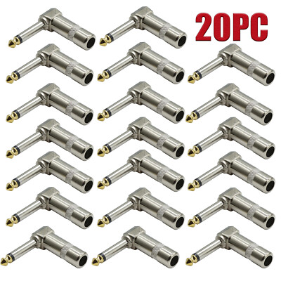 20X LOT 1/4 TS RIGHT ANGLE MONO PHONE PLUG CORD CONNECTOR 6.3MM CABLE JACK Audio