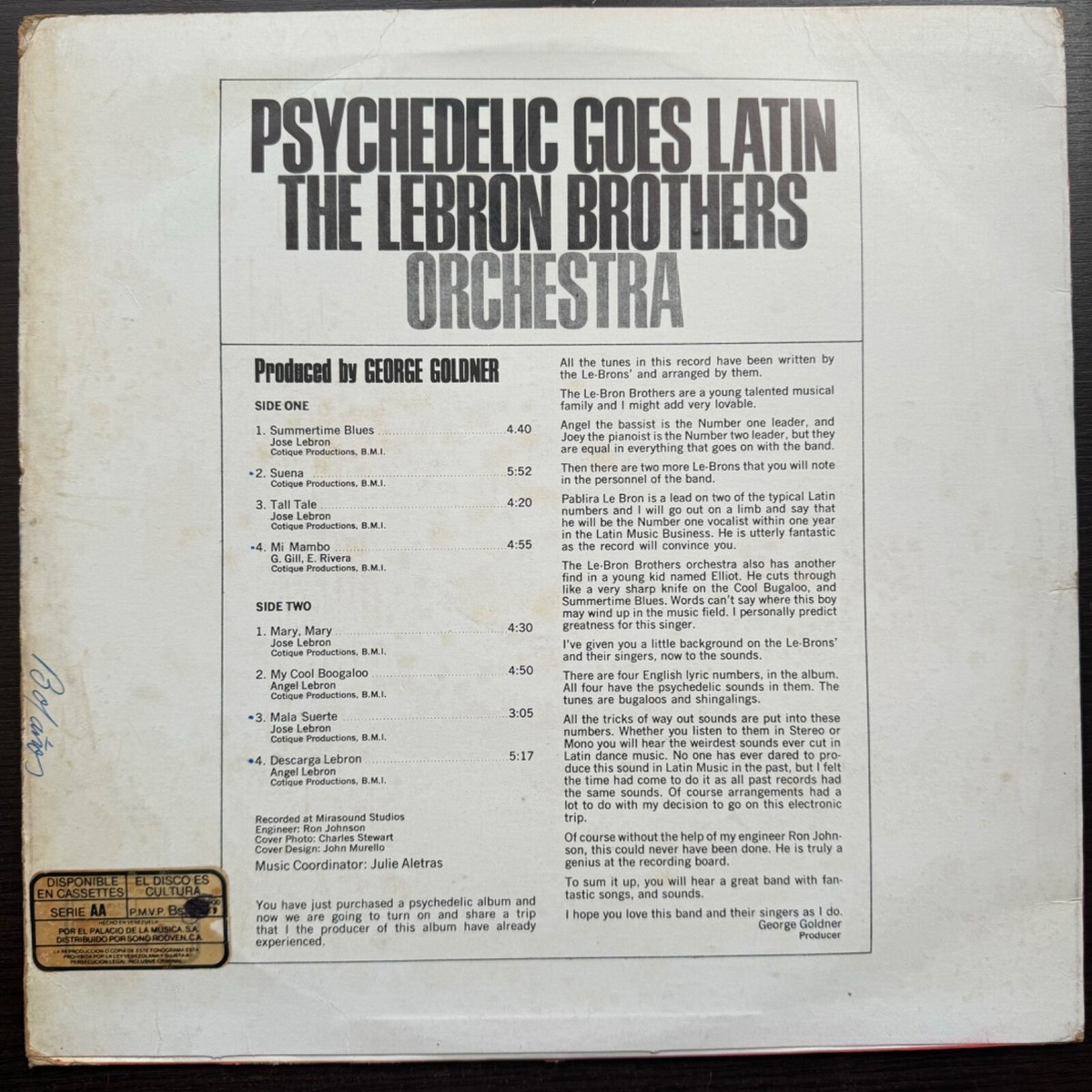 The Lebron Brothers Orchestra ‎– Psychedelic Goes Latin HARD SALSA