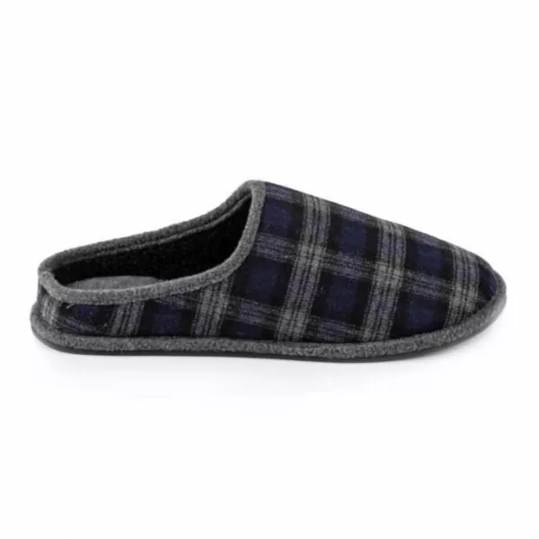 Totes Isotoner WOOL CHECK Mens Mule Slippers Grey Warm Lining Comfort Grey