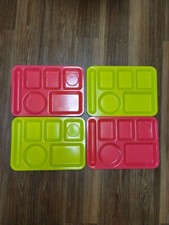 4 Melamine School Daycare Lunch Camping Divided Serving Trays Pink Green Delta