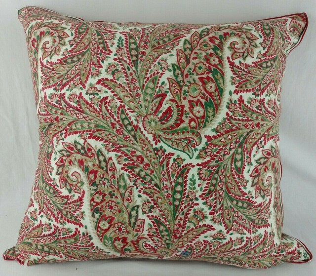 2 RALPH LAUREN THROW TOSS PILLOW COVER 24X24'' PAISLEY MAROON/GOLD for