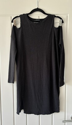 All Saints  Esther Flame Dress  XS Black Long Sleeve Cold Shoulder