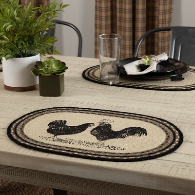 1 Country Primitive Farmhouse Sawyer Mill Rooster Hen Jute Placemat 12x18