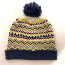 Fun Pattern Blue Yellow Gray Winter Pom Pom Hat by Old Navy