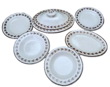 Childs Brown Transferware 7 pc Dolls Dinner Set  COPELAND HEARTS 1916 Staffordsh