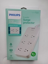 Philips 6-Outlet Surge Protector Power Strip, 8ft Braided Cord White