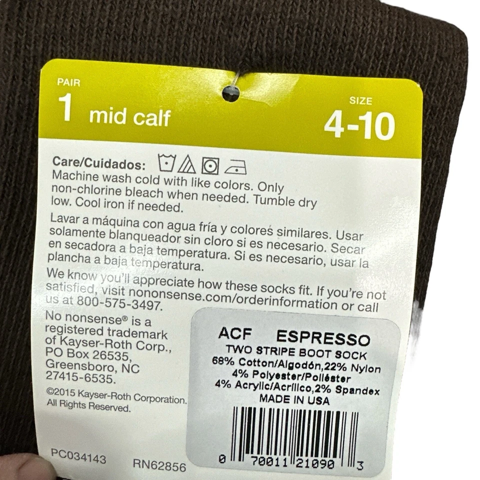 No Nonsense Mid Calf Boot Socks Womens Size 4-10 Espresso Brown Maroon One Pair - Image 4 of 4