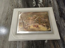 Vtg Currier and Ives American Homestead Winter 1869 Silver Foil Art Print 