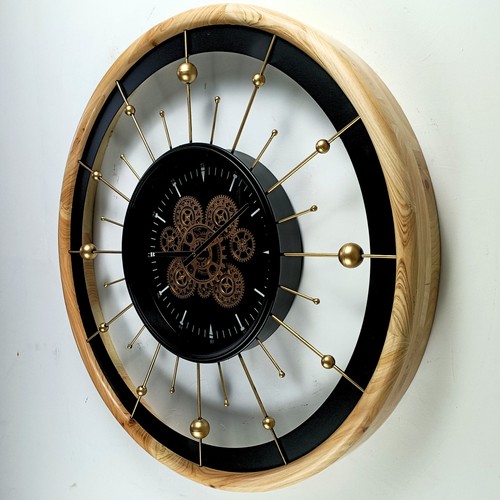 The Gears Clock SPAIN LINE WALL CLOCK ROUND 32 INCH "BARCELONA" BLACK AND WOOD - Picture 24 of 24