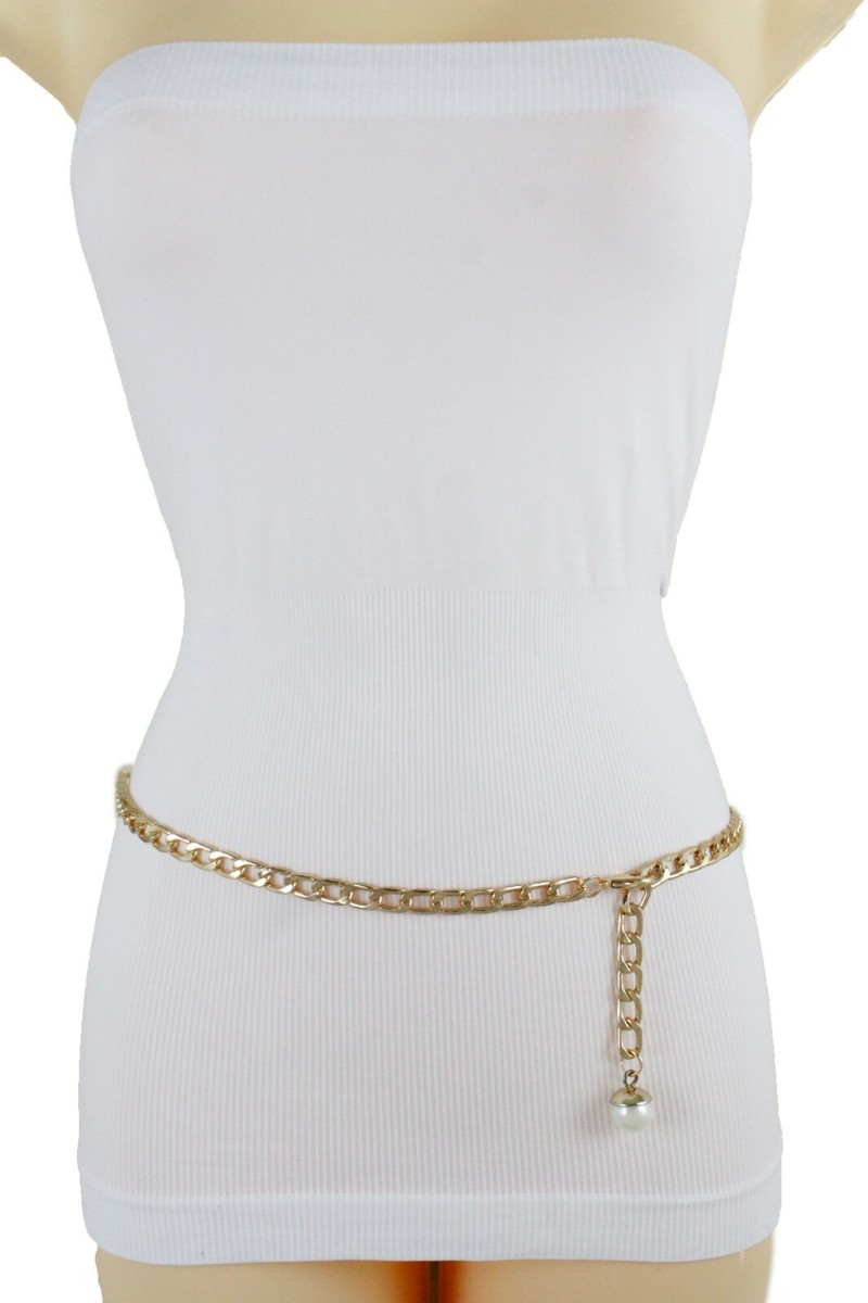 Plus Size Gold Chain & Pearl Waist Statement Belt Women Gold Metal Chain Fashion Party Belt Hip High Waist  main image 4