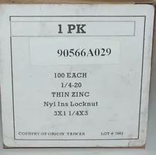 Steel Nylon Insert Lock Nuts 1/4"-20 Qty: 100 Zinc Plated Nylock