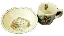 Wedgwood Beatrix Potter Lucie and Mrs Tiggy Winkle Set Cup  Porringer Bowl