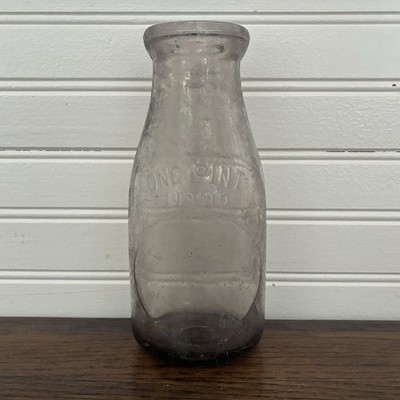 TREQ Antique Glass Milk Bottle - One Pint Liquid - No Brand / Generic