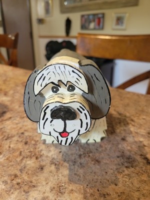 Vintage Cartoon Looking Happy Dog Gray And White Layered Wood
