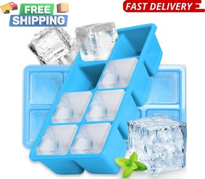 Large Ice Cube Molds 2 Pack, Silicone Ice Cube Tray for Freezer with Lid, 8 Gia