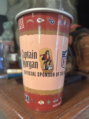 Captain Morgan NFL Team Logos Promotional Metal Cup Red Beige Distillery Theme