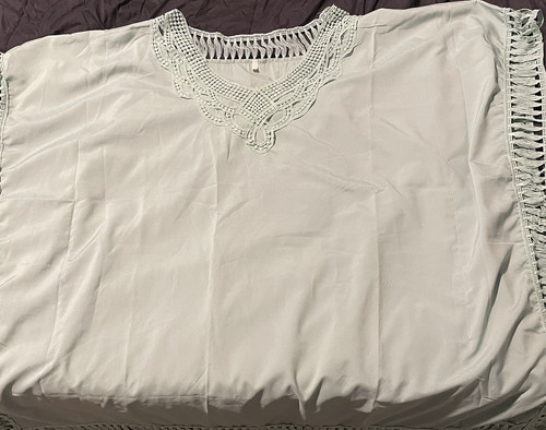Women's White Solid Lace Nightgown Gown Crochet Accents Boat Neck