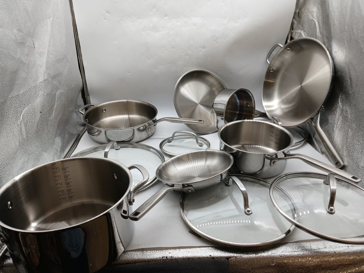 KitchenAid 12-Piece 3-Ply Clad Stainless Steel Cookware Set – Open