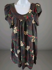 Vtg Bishop St. Hawaiian Muumuu Dress Womens XL Black Tropical Island Pockets