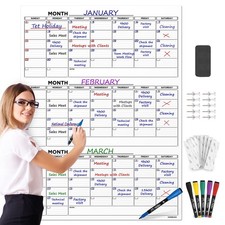 Large 36"x48" Quarterly White Board Calendar Dry Erase Calendar for Wall 3 Mo...