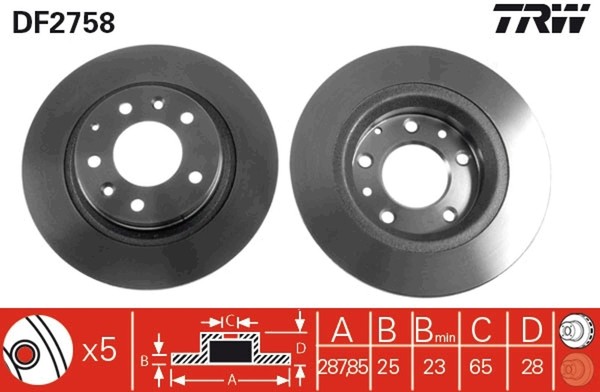 2X Trw Bremsscheibe DF2758 FüR Passat Golf 3A2 3A5 1H5 Vento 35I Vw 1H1 3 B3 B4-image