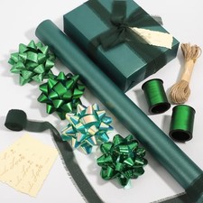 DYSHIPEN 17" Wrapping Paper Rolls with Gift Bows,Crimped Curling 17 Inch Green