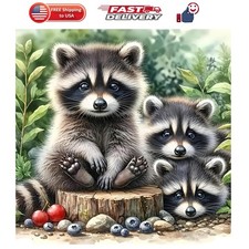 5D Animals Diamond Painting Kits for Adults,Raccoon Family Diamond Art Kits
