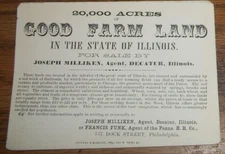 a1850's Card 20,000 Acres Farm Land In Illinois For Sale By Agent In Decatur