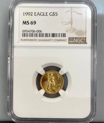 1992 US 1/10th ozt Gold $5 Eagle Coin NGC MS69 L22507