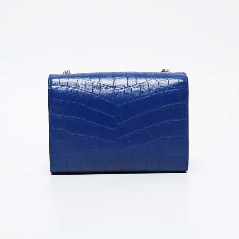 YVES SAINT LAURENT Kate Mini Borsa a tracolla in pelle goffrata con catena blu...
