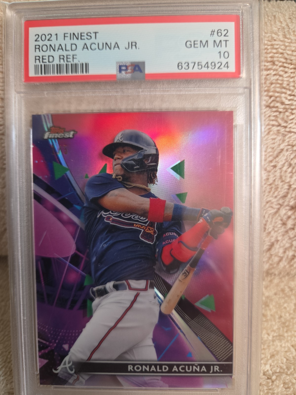 2021 Topps Finest - Ronald Acuña Jr. #62 Red Refractor /5 PSA 10 Pop1  view 4