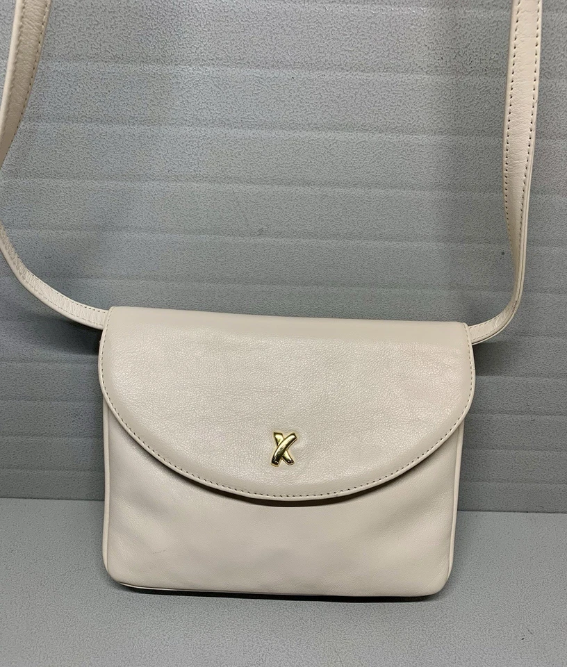 Bolsa tiracolo conversível de couro pequena bege/marfim Cute By Paloma Picasso ~VGUC - Imagem 3 de 4