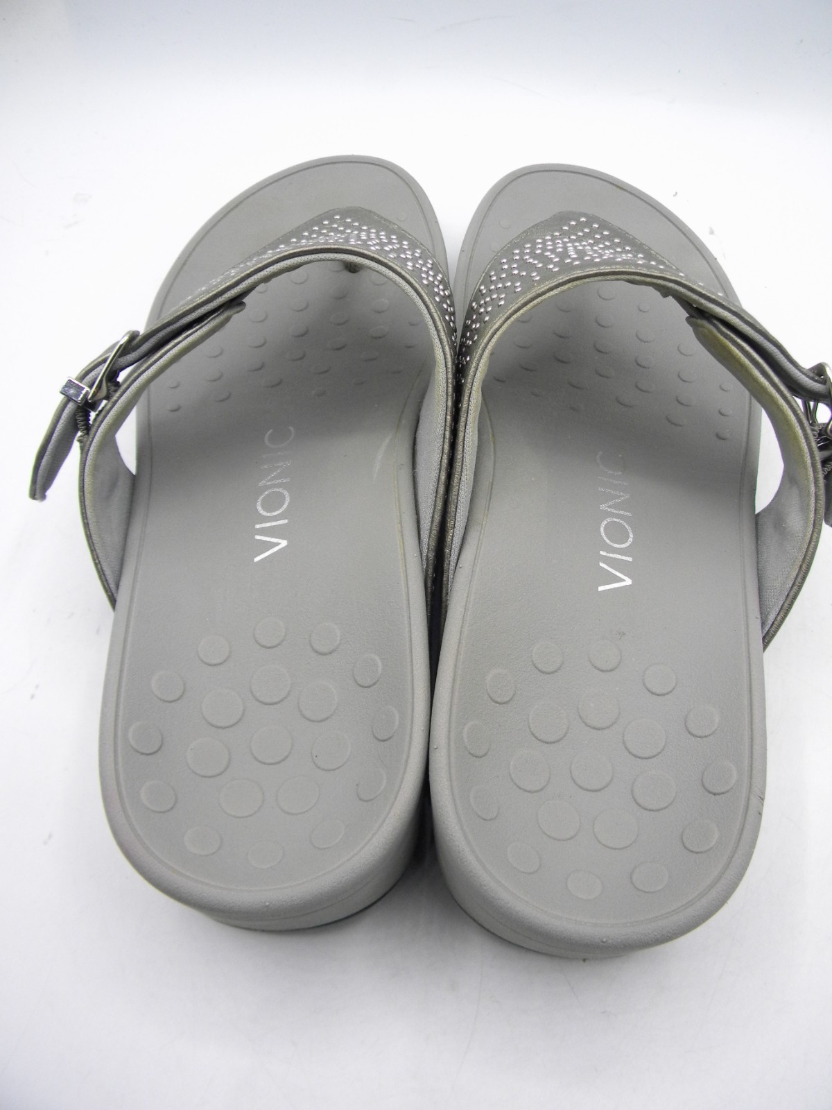 VIONIC Capitola Pewter Leather Platform Wedge Stu… - image 7