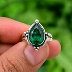 Emerald Ring 925 Sterling Silver Ring Lab Created Gemstone Ring Women's Ring