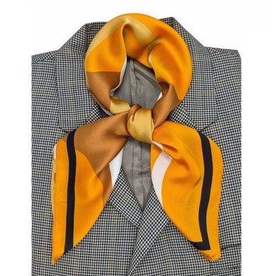  Silky Square Scarf Abstract Geometric Pattern Versatile Stylish Luxury Yellow  