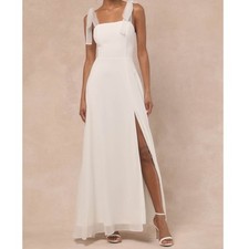 Lulus Luxe Bridal NWOT Radiant Romance White Tie-Strap Maxi Wedding Dress Large