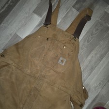 Vintage Carhartt Brown Duck Quilt Lined Bib Overalls 42 x 30 Distressed Thrashed