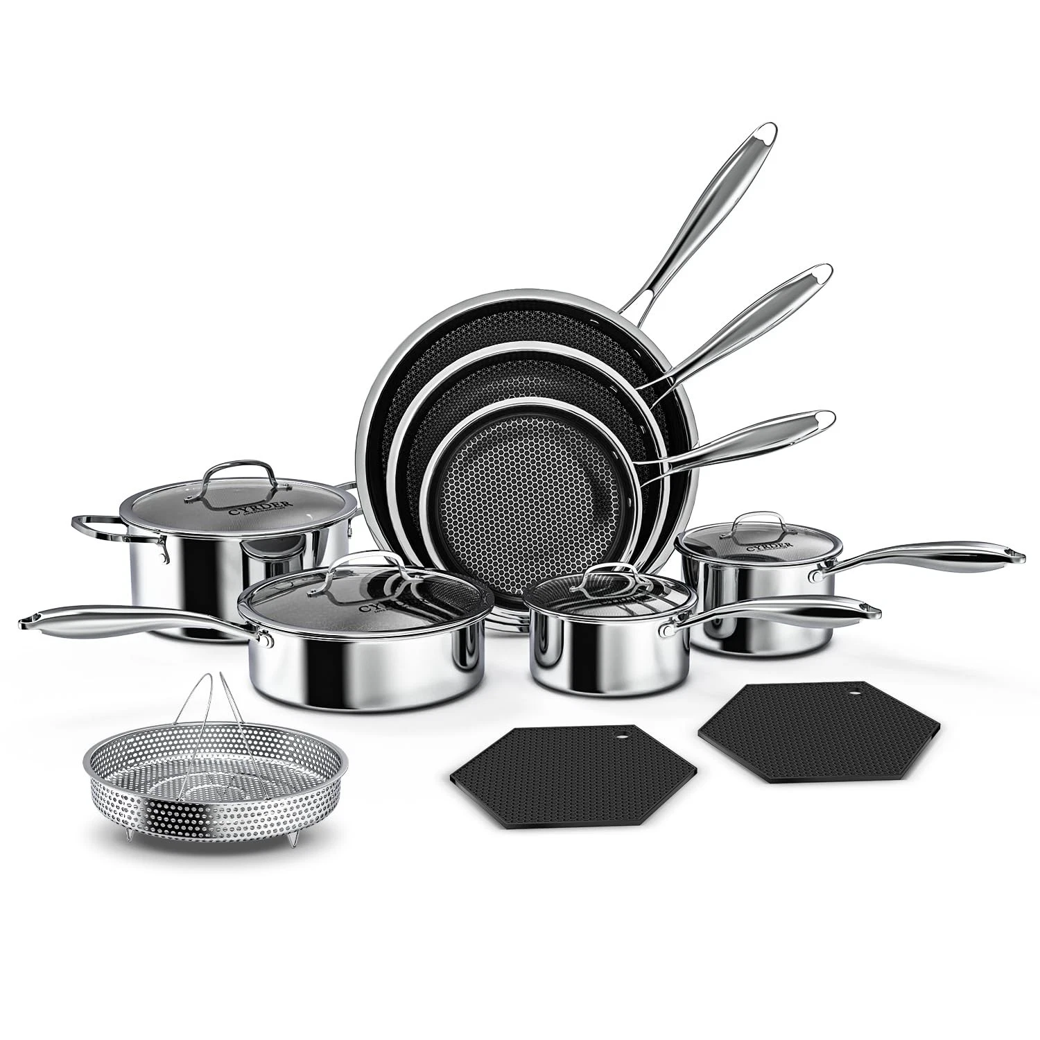 Nonstick Pots and Pans Set, 14 Piece Hybrid Hex Stainless Steel Cookware Set ...