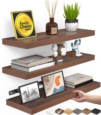 Walnut-Like Floating Shelves 15.7in, 3 Pack, Wall Mount Rustic Shelf