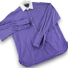 Ralph Lauren Purple Label Gingham Dress Shirt Size 17 Cotton French Cuff Italy