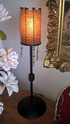 Table Lamp Nightlight 18'' High Black Metal Amber Tone Beads Electric Night Light
