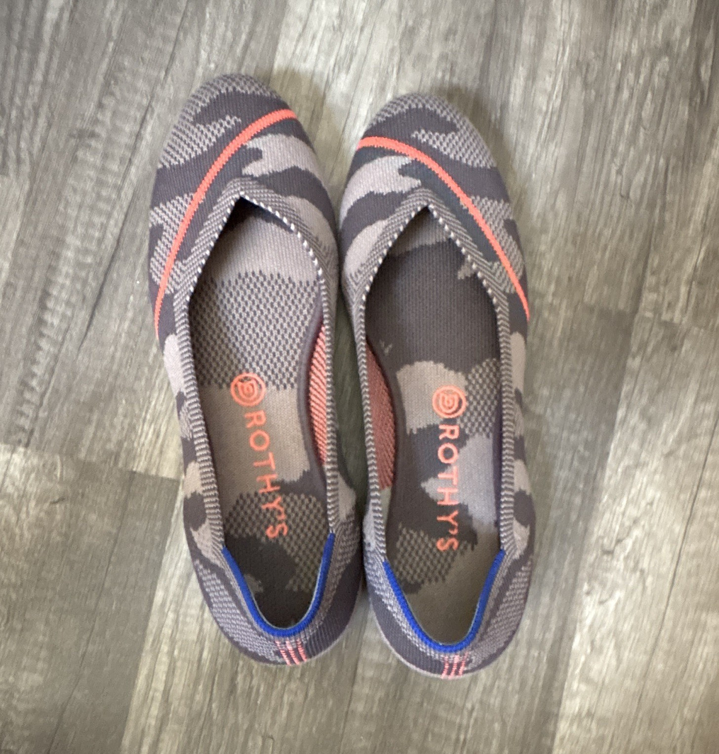 Rothy's The Point Gray Camo Knit Pointed Toe Slip-On Flats Women's 8